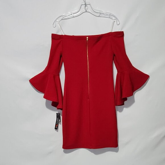 Teeze Me Red Off Shoulder Ruffled Sleeve Cocktail Dress - Size 7/8 - Picture 3 of 12